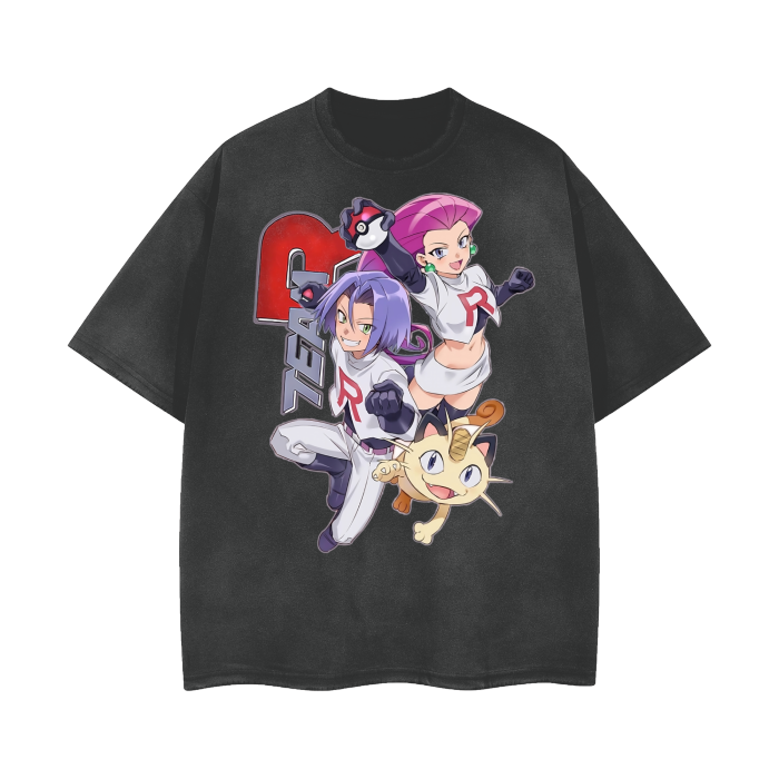 "CONSISTENT" - Team Rocket Vintage / Acid Washed Pocket Monsters Anime Oversized T-Shirt