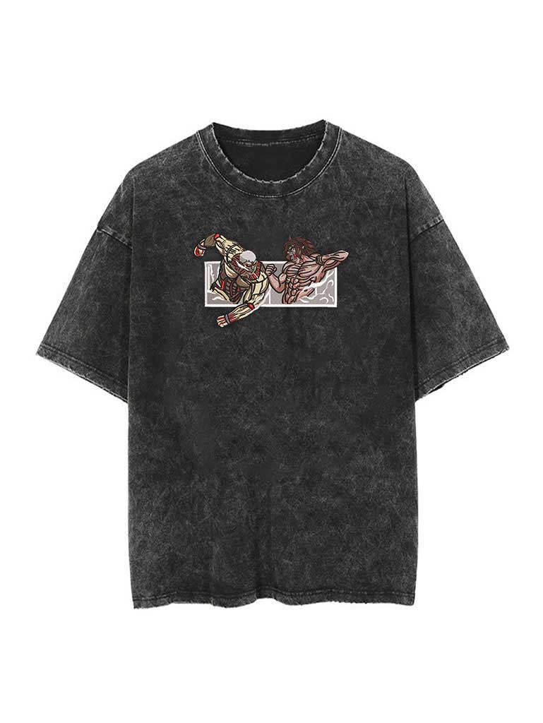Anime - Streetwear - "TITAN CLASH" - Eren Yeager - Attack on Titan Anime Vintage / Acid Washed T-Shirt - Alpha Weebs