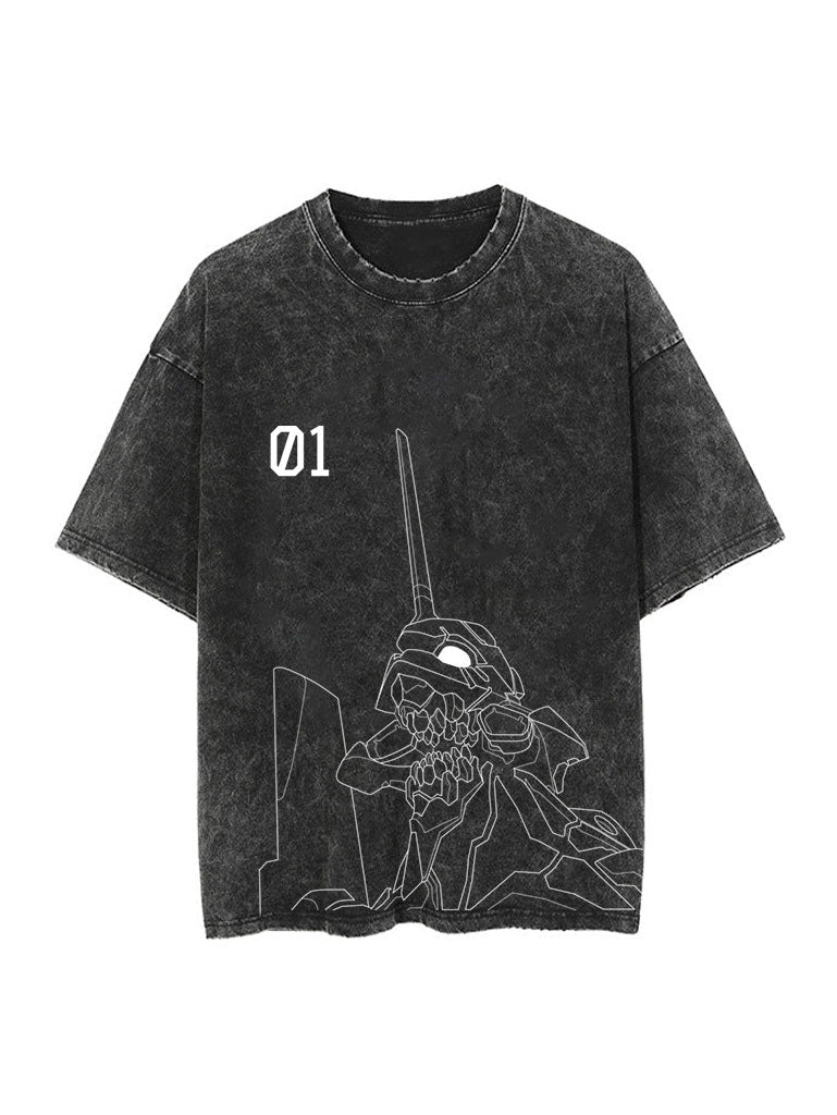 "E.V.A. READY" - Evangelion Unit 01 - Neon Genesis Anime Vintage / Acid Washed Oversized T-Shirt