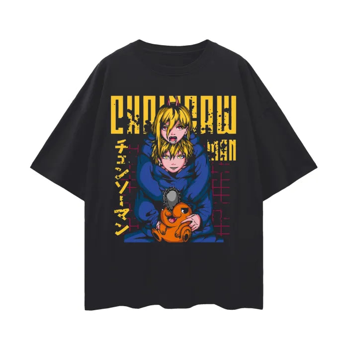 Anime - Streetwear - "POWER PLAY" - Denji-Power - Chainsaw Man Anime Oversized T-Shirt - Alpha Weebs