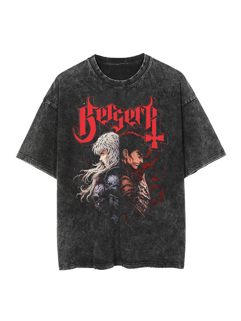 "GUTS-GRIFFITH" - Berserk Anime Vintage / Acid Washed Oversized T-Shirts