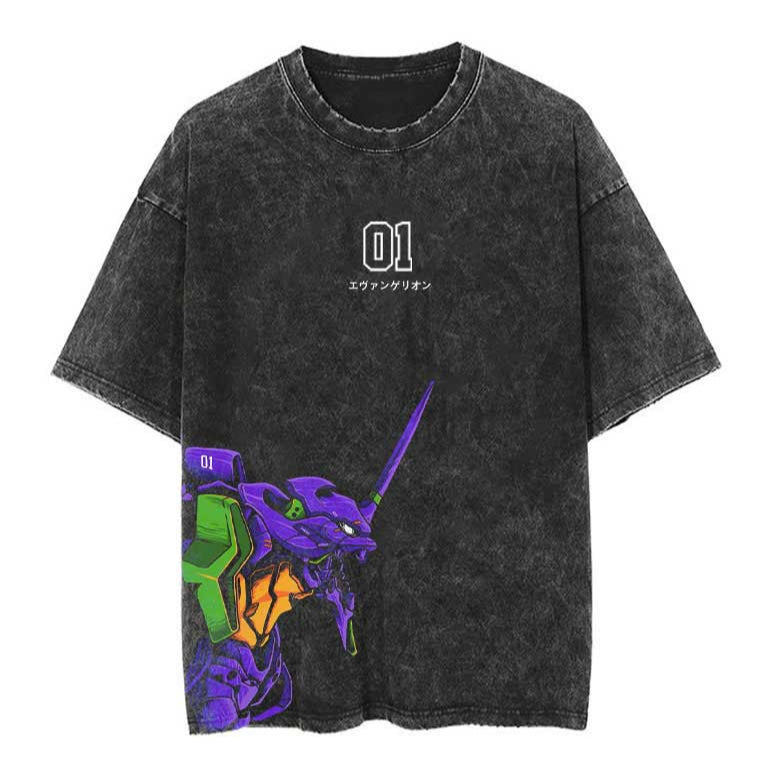 "AWAKEN" -  Shinji -  Neon Genesis Evangelion Anime Vintage / Acid Washed Oversized T-Shirts