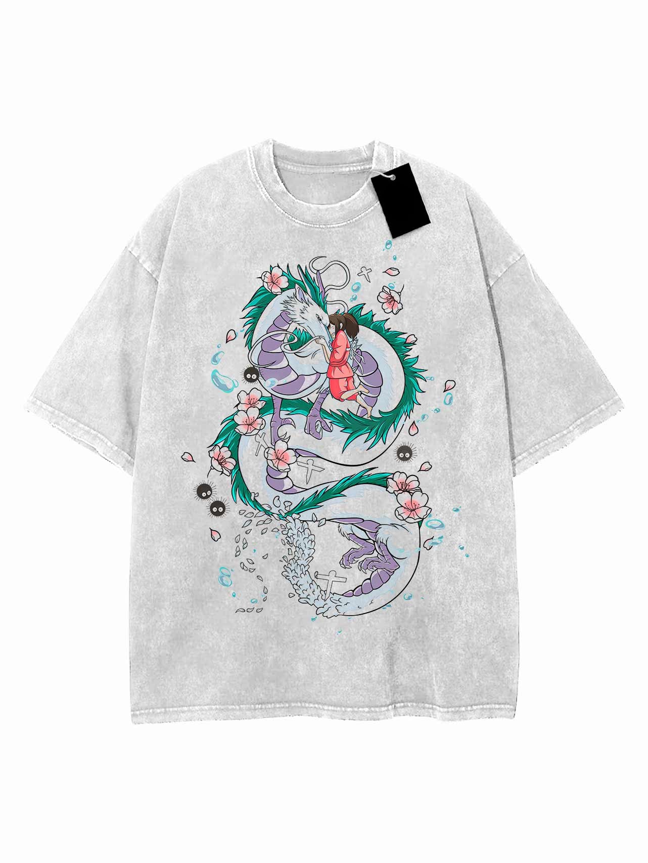Anime - Streetwear - "OGINO" - Chihiro - Spirited Away Anime Vintage / Acid Washed Oversized T-shirt - Alpha Weebs
