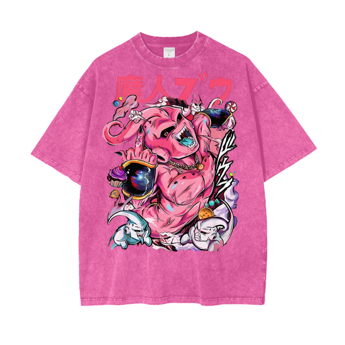 "MAJINFLUX" - DB Series Anime Kid Buu Vintage / Acid Washed Oversized T-Shirts