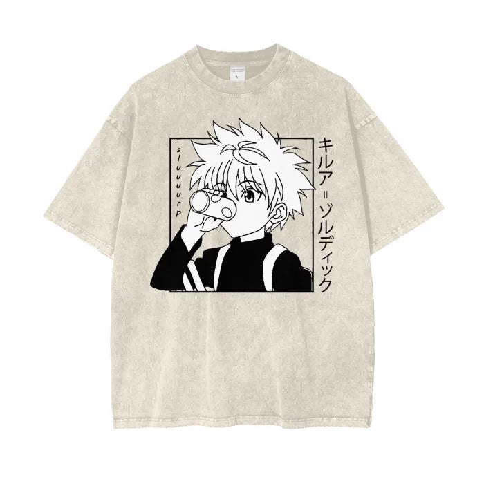 Anime - Streetwear - "FREED SPIRIT" - Hunter X Hunter Killua Zoldyck Anime Vintage / Acid Washed Oversized T-Shirt - Alpha Weebs