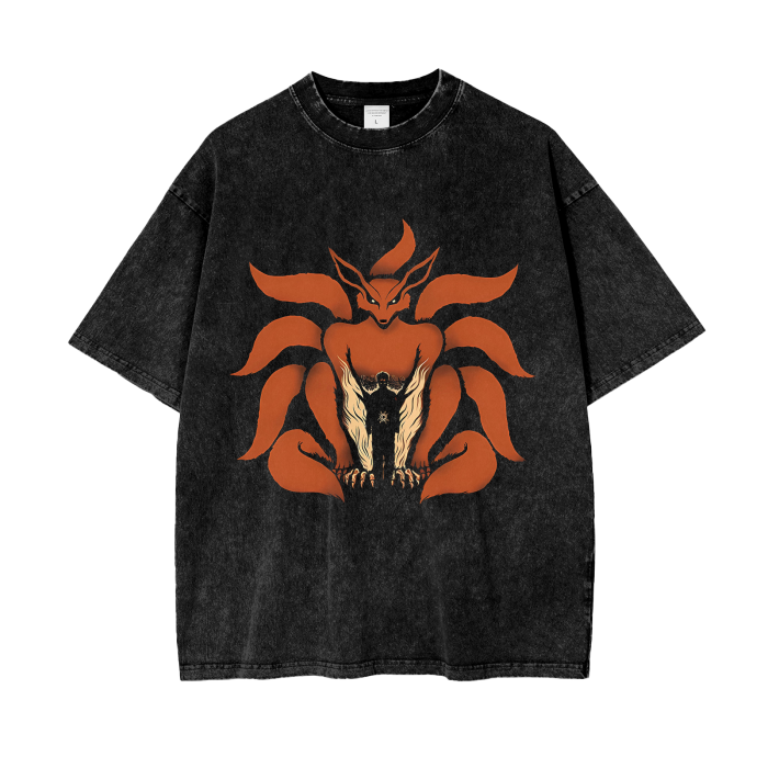 "CRIMSON CHAOS" - Kurama - Shinobi Legend Anime Vintage / Acid Washed Oversized T-Shirt
