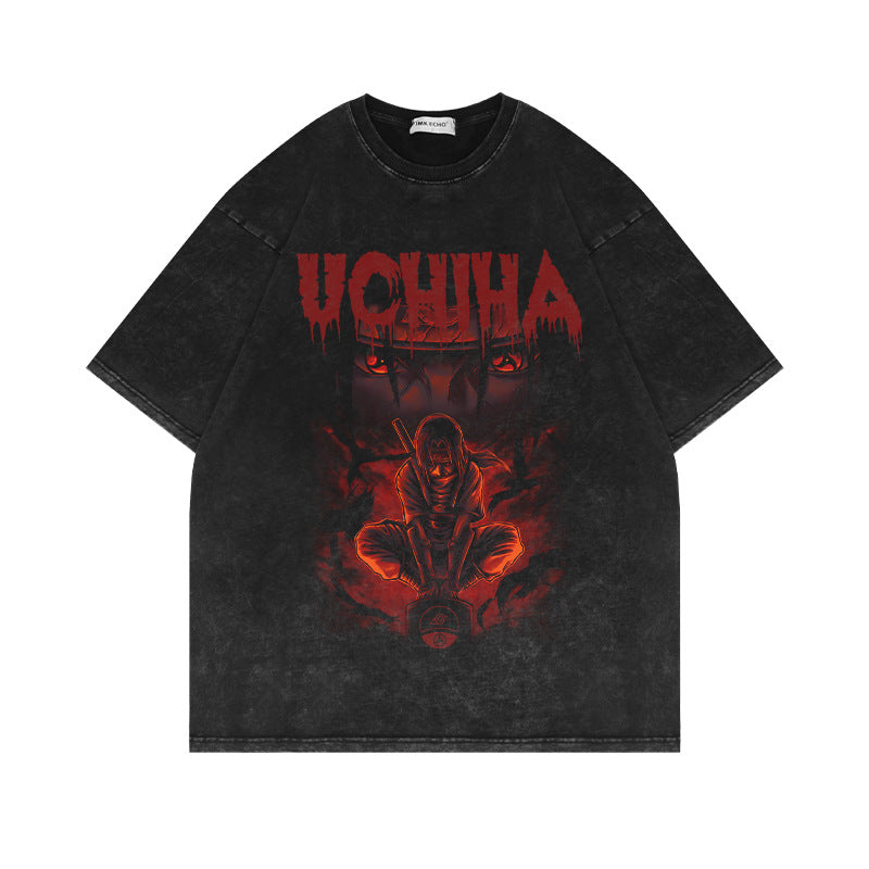 "SHARINGAN EYE" - Crow Shinobi Uchiha - Leaf Ninja Anime Vintage / Acid Washed Oversized T-Shirt
