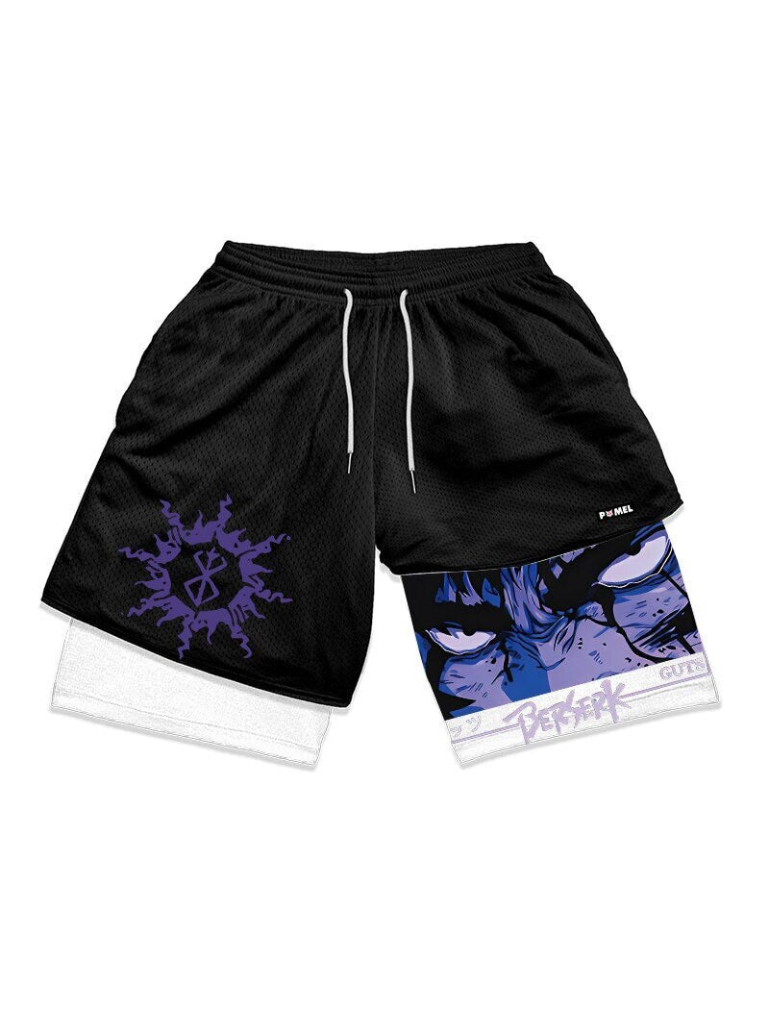 Anime - Streetwear - "DEATH STARE" - Guts - Berserk Anime Activity Fit Shorts - Alpha Weebs