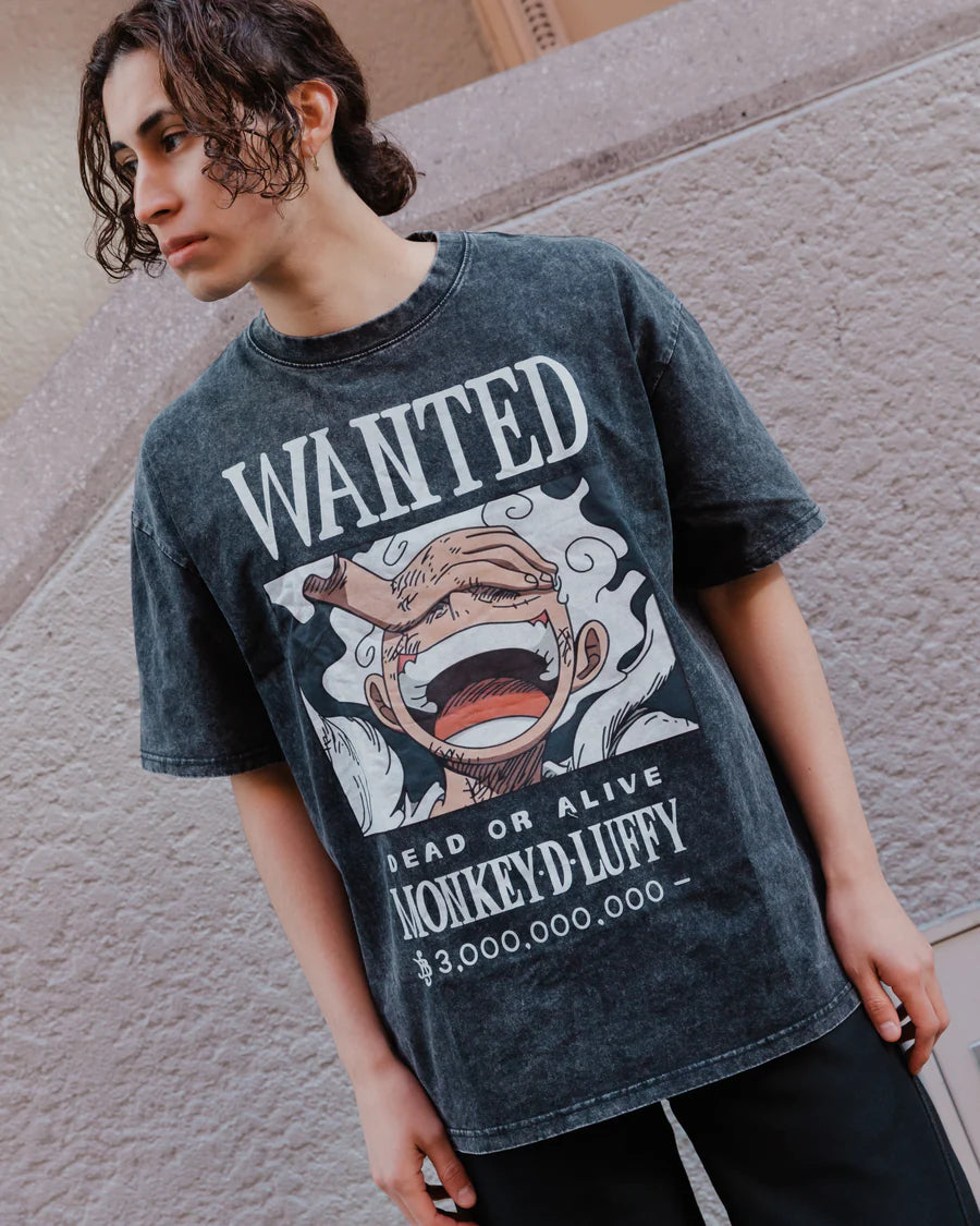"WANTED GOD" - GEAR 5 OP Anime Vintage / Acid Washed Oversized T-Shirts