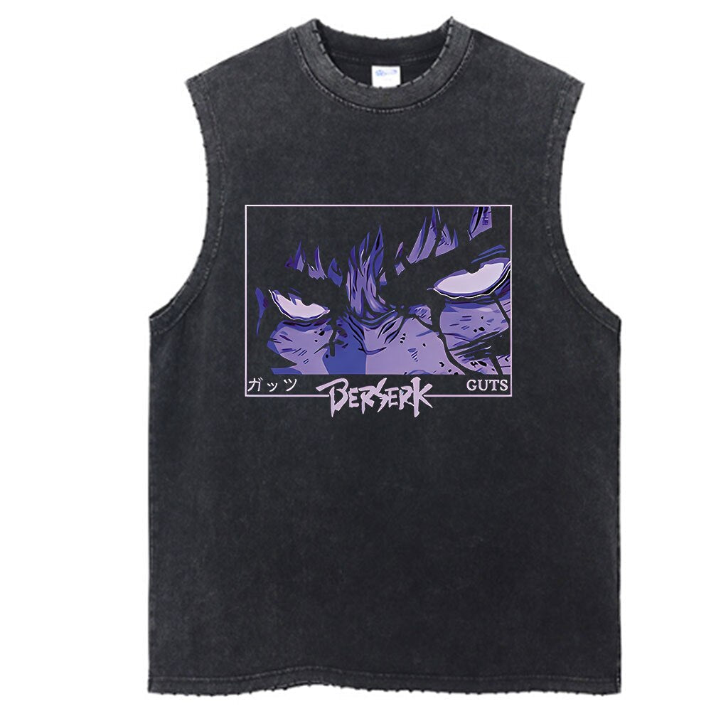 Anime - Streetwear - "RAGER" - Berserk Anime Vintage / Acid Washed Guts Sleeves Tank Top - Alpha Weebs