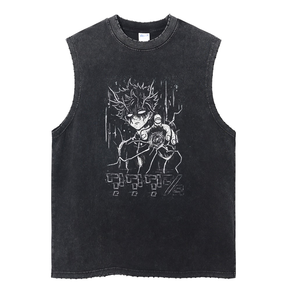 "VINTAGE MUSCLE" - Asta - Black Clover Anime Vintage / Acid Washed Tank top