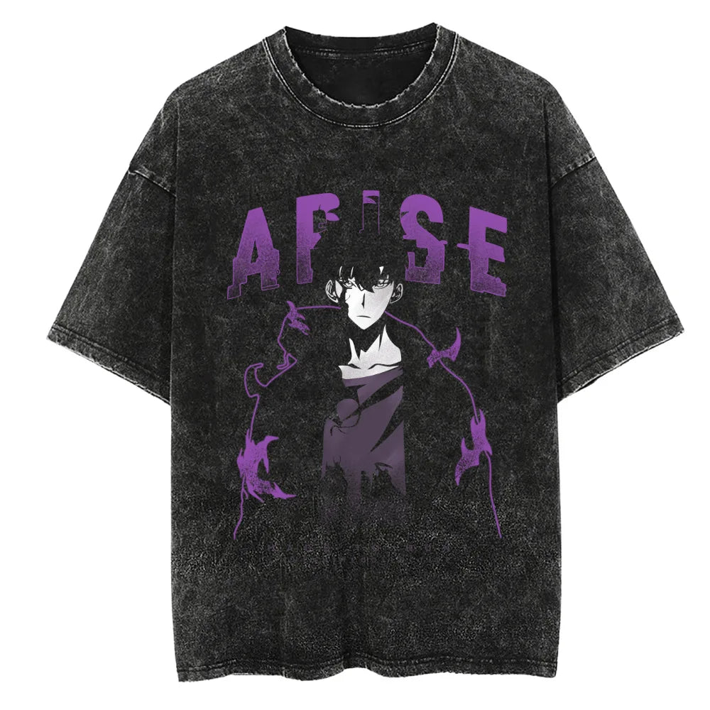 "ARISE" - Sung Jin Woo - Solo Leveling Anime Vintage / Acid Washed T-Shirt