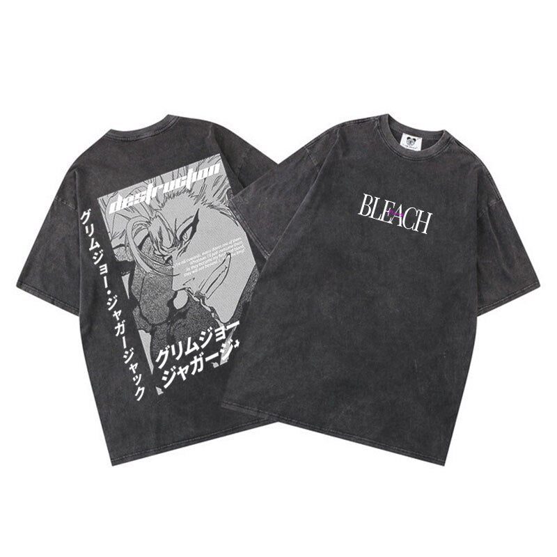 Anime - Streetwear - "KUROSAKI ICHIGO" - Bleach Anime Oversized Vintage / Acid Washed T-Shirts - Alpha Weebs