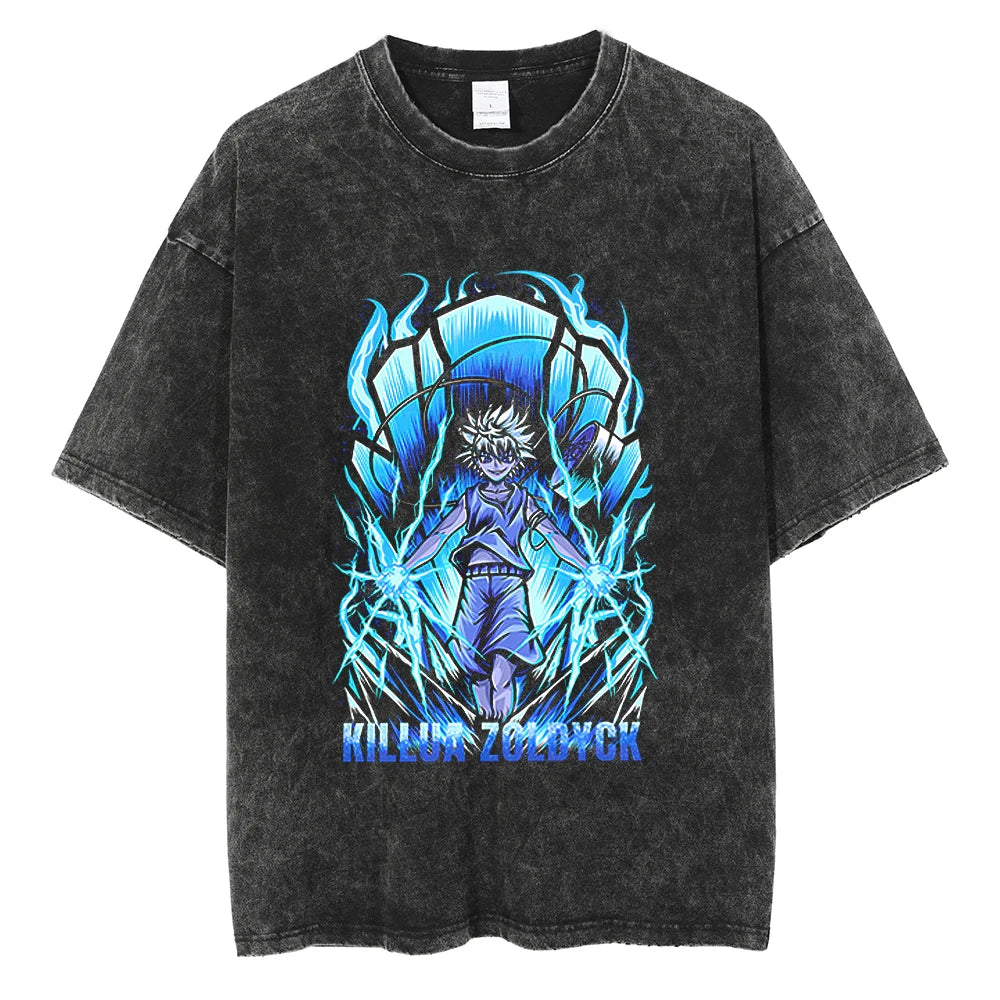 Anime - Streetwear - "GODSPEED" - Killua - HxH Anime Vintage / Acid Washed Oversized T-shirt - Alpha Weebs