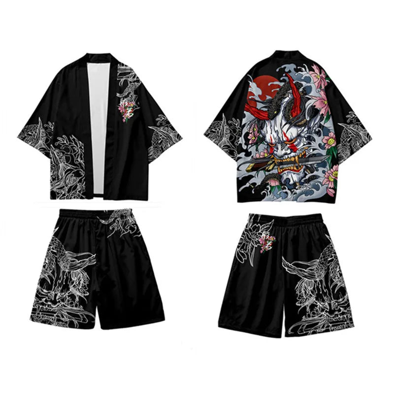 Anime - Streetwear - "ONI HAORI SET" - Kimono-Style - Japanese Streetwear Anime - Alpha Weebs