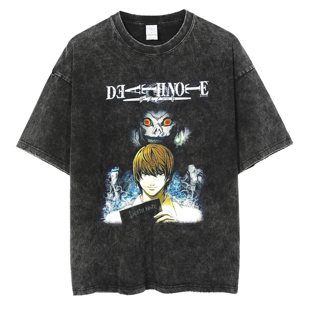 "GOD AND GENIUS " - Ryuk & Yagami Light - Death Note Anime Oversized Vintage / Acid T-Shirt