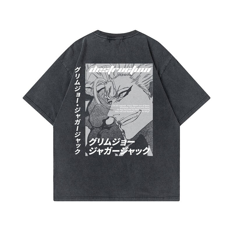 Anime - Streetwear - "KUROSAKI ICHIGO" - Bleach Anime Oversized Vintage / Acid Washed T-Shirts - Alpha Weebs