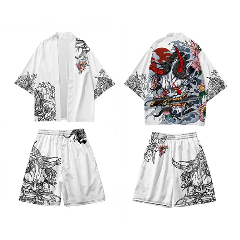 Anime - Streetwear - "ONI HAORI SET" - Kimono-Style - Japanese Streetwear Anime - Alpha Weebs