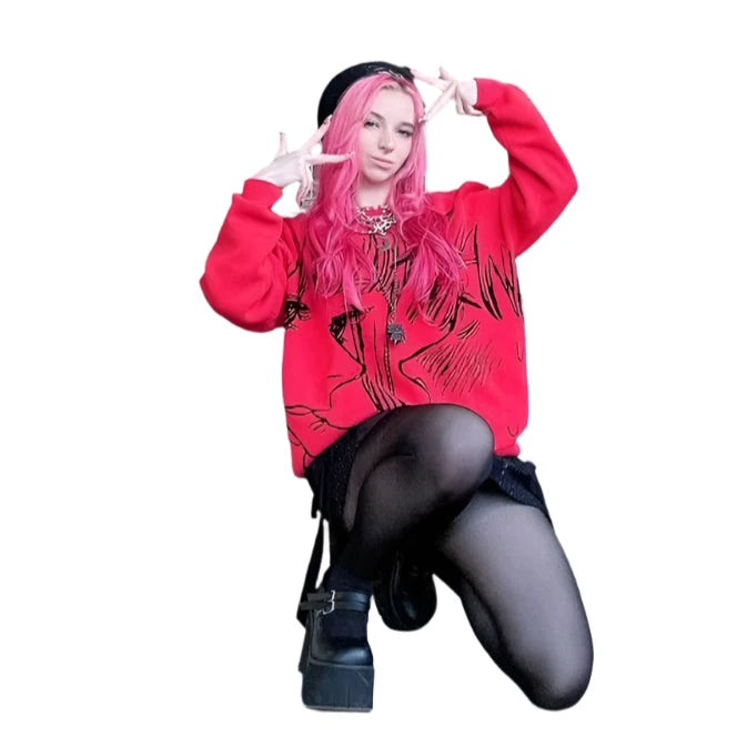 Anime - Streetwear - "CONTROL FREAK" - Makima + Denji - Chainsaw Man Anime Sweater - Alpha Weebs