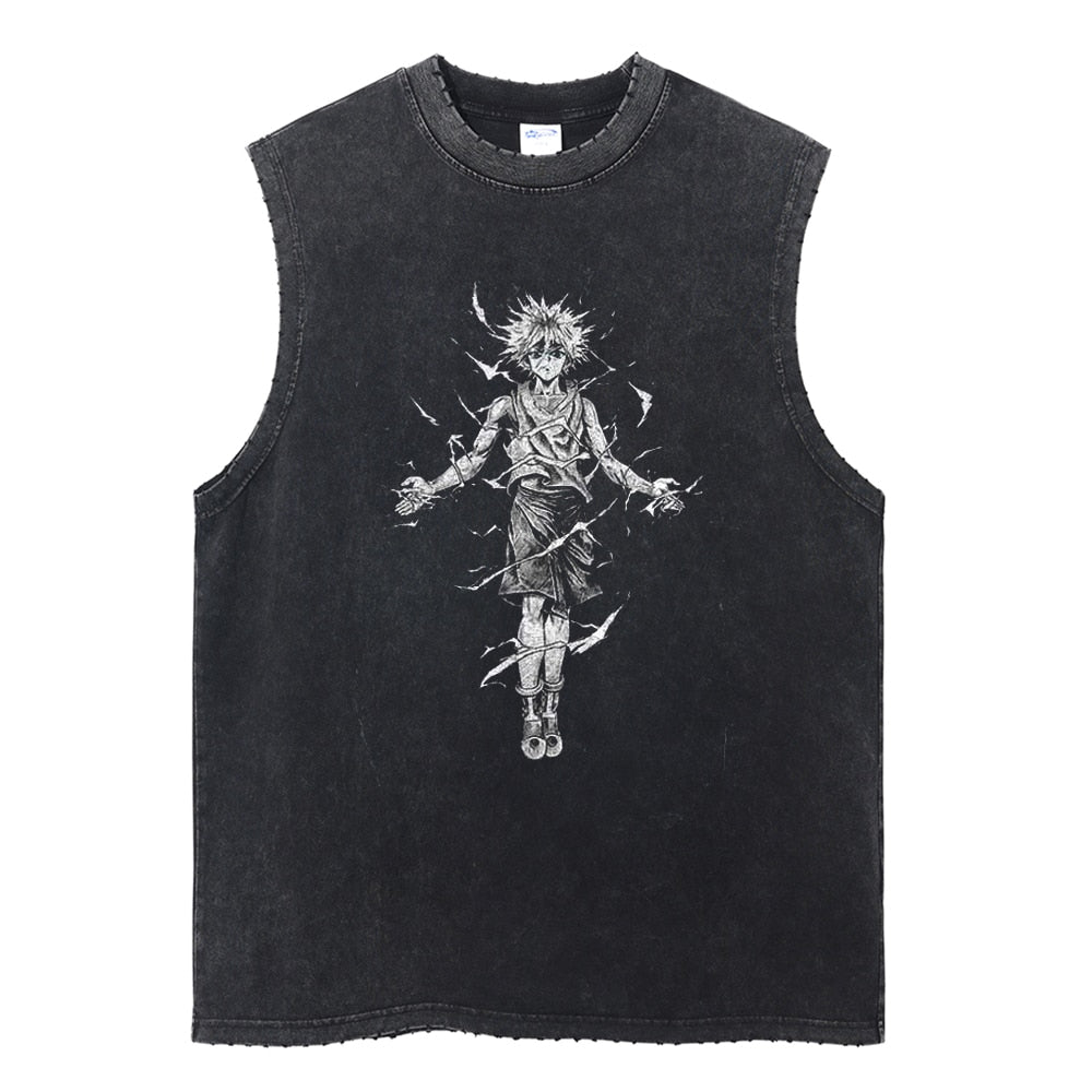 "GODSPEED SURGE" - Killua Zoldyck - Hunter x Hunter Anime Vintage / Acid Washed Tank Top