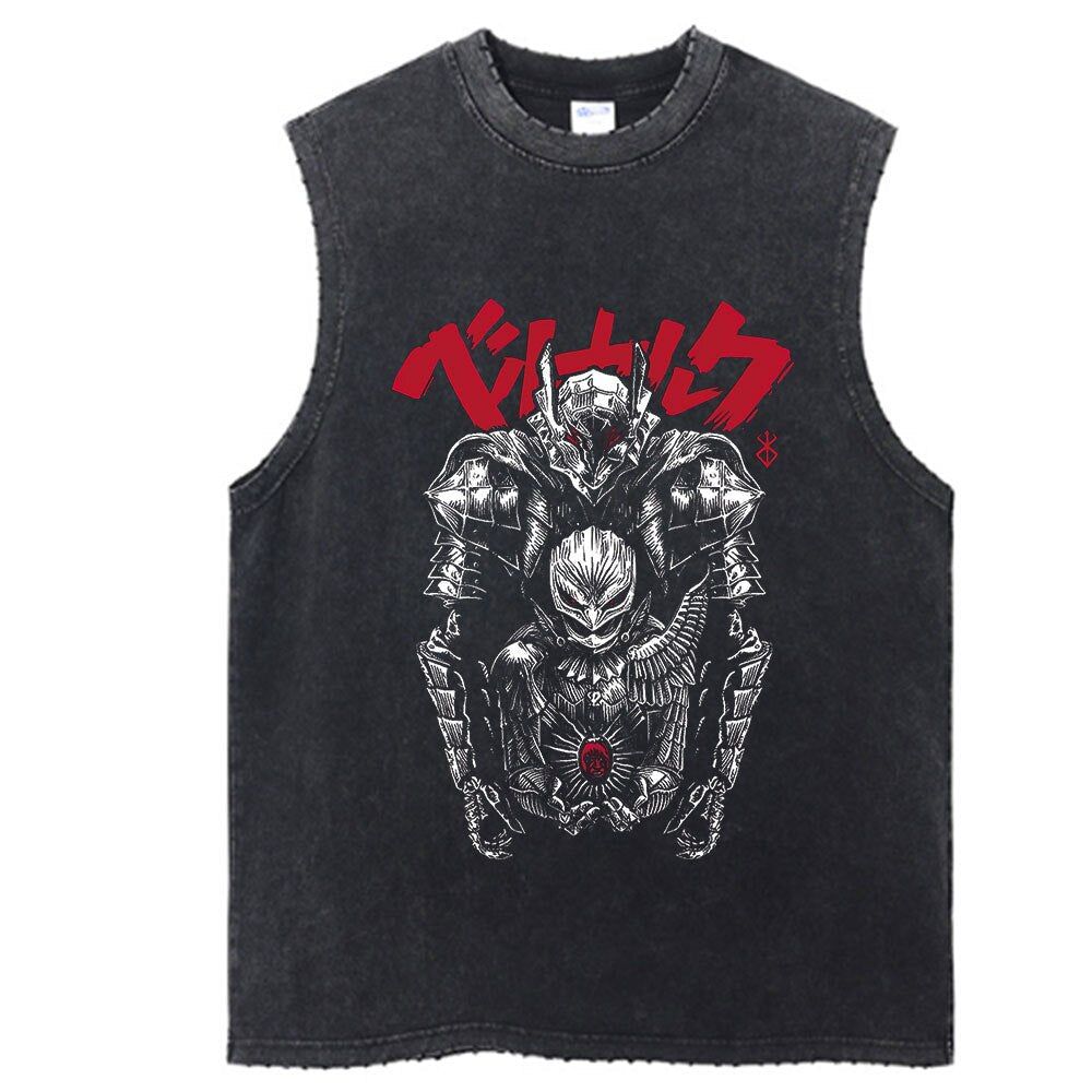 Anime - Streetwear - Berserk Anime Vintage / Acid Washed Guts Sleeves Tank Top - Alpha Weebs