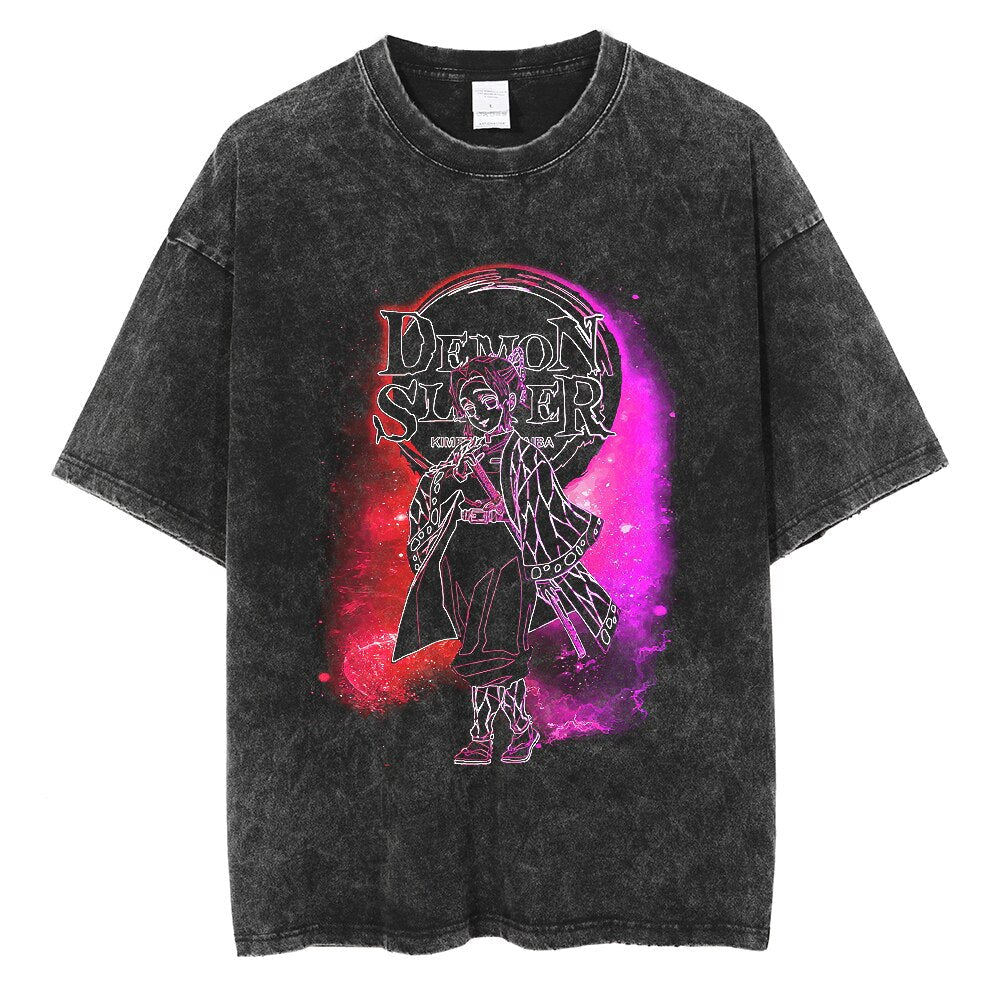 "COSMIC SHINOBU" - Demon Slayer Anime Vintage Washed Oversized T-Shirts
