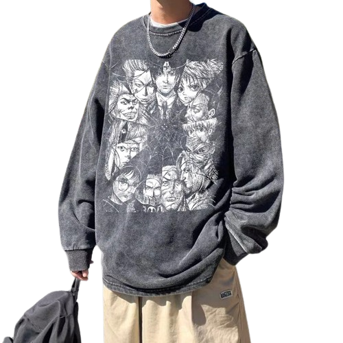 Anime - Streetwear - "PHANTOM TROUPE" - Hunter X Hunter Anime Vintage / Acid Washed Oversized T-shirt - Alpha Weebs