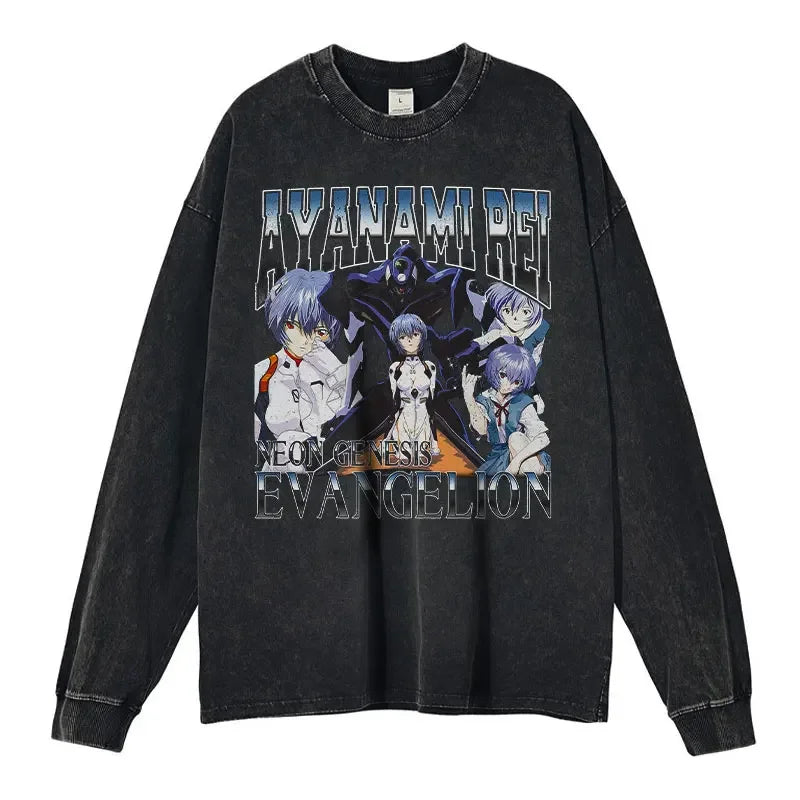 Anime - Streetwear - "THE DOLL" - Rei Ayanami - Neon Genesis Evangelion Vintage / Acid Washed Sweatshirts - Alpha Weebs