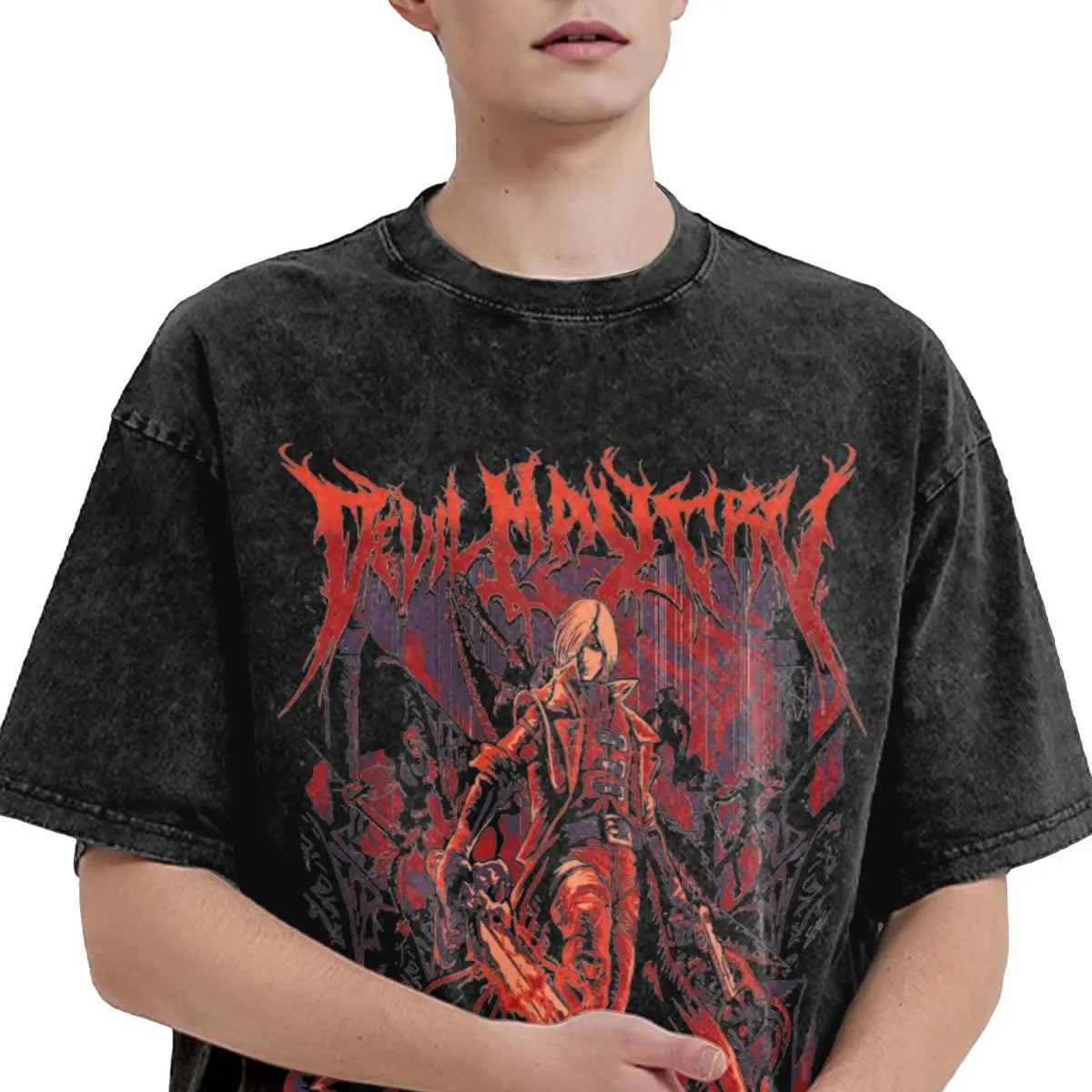 Anime - Streetwear - "DEVIL HUNTER" - Dante - Devil May Cry Anime Vintage / Acid Washed T-Shirt - Alpha Weebs