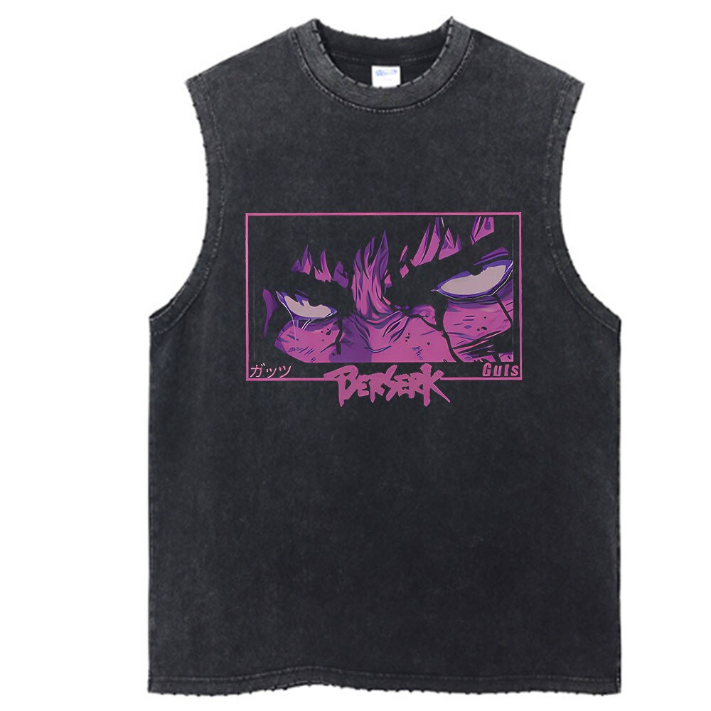 Anime - Streetwear - "RAGER" - Berserk Anime Vintage / Acid Washed Guts Sleeves Tank Top - Alpha Weebs