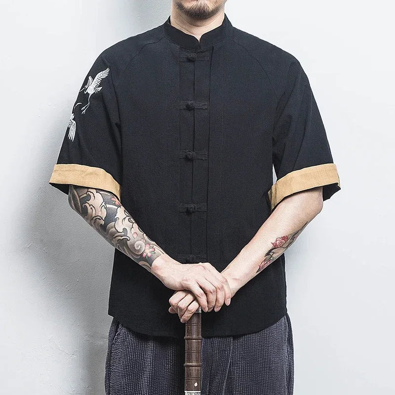 "MANDARIN COLLAR" - Japanese Streetwear Anime Shirt