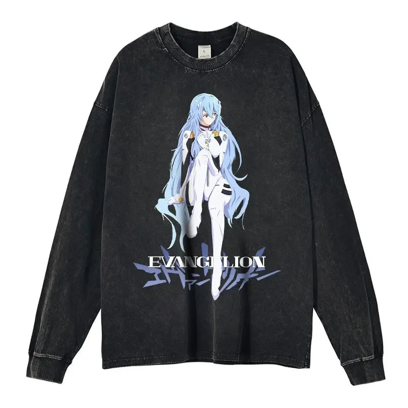 "BLANK SLATE" - Rei Ayanami - Neon Genesis Evangelion Vintage / Acid Washed Sweatshirt