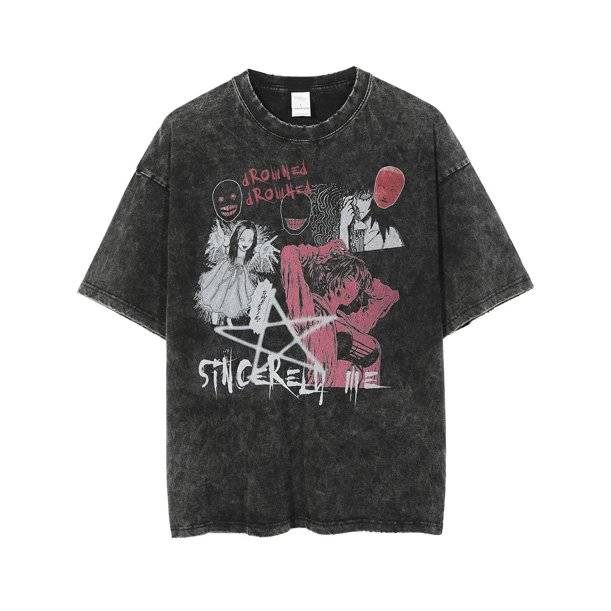 "ASHEN SOUL" - Mis-Ama - Dea-Not Anime Vintage \ Acid Washed Oversized T-Shirt