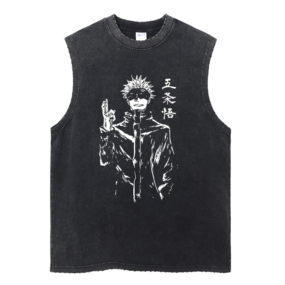 "INFINITY ZONE" - Gojo Satoru - Jujutsu Kaisen Anime Vintage / Acid Washed Tank Top