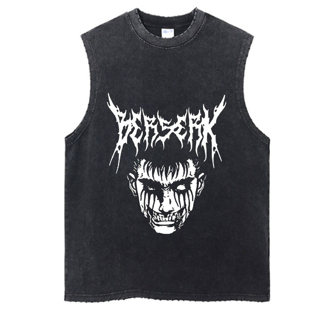 Anime - Streetwear - Berserk Anime Vintage / Acid Washed Guts Sleeves Tank Top - Alpha Weebs