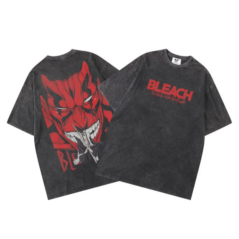 Anime - Streetwear - "UNNAMED BANKAI" - Bleach Zaraki Kenpachi Anime Vintage / Acid Oversized T-shirt - Alpha Weebs
