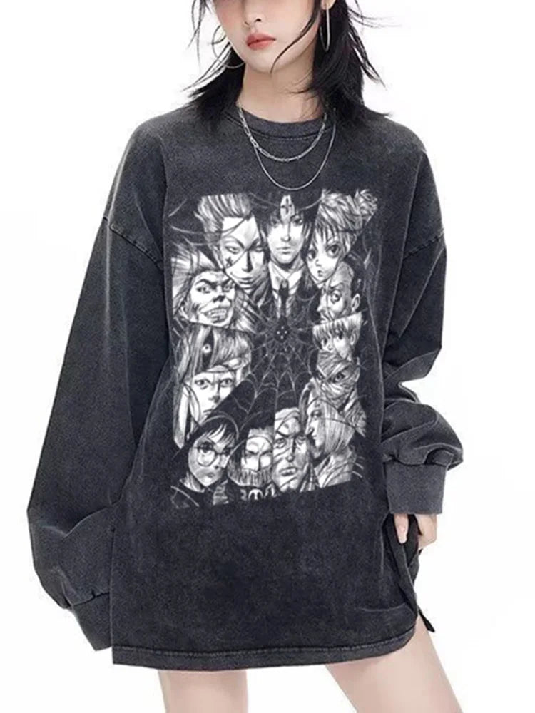 Anime - Streetwear - "PHANTOM TROUPE" - Hunter X Hunter Anime Vintage / Acid Washed Oversized T-shirt - Alpha Weebs