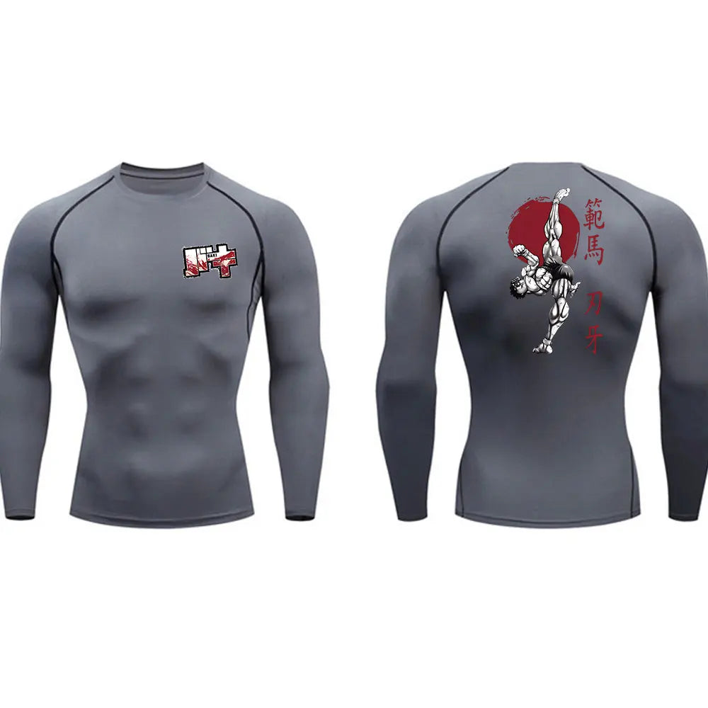 Anime - Streetwear - "UNWAVERING WILL" - Baki Anime Gym Compression Fit Long-Sleeve T-Shirts | 4 Colors - Alpha Weebs