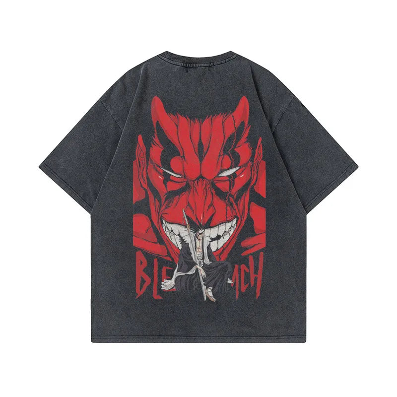 Anime - Streetwear - "UNNAMED BANKAI" - Bleach Zaraki Kenpachi Anime Vintage / Acid Oversized T-shirt - Alpha Weebs