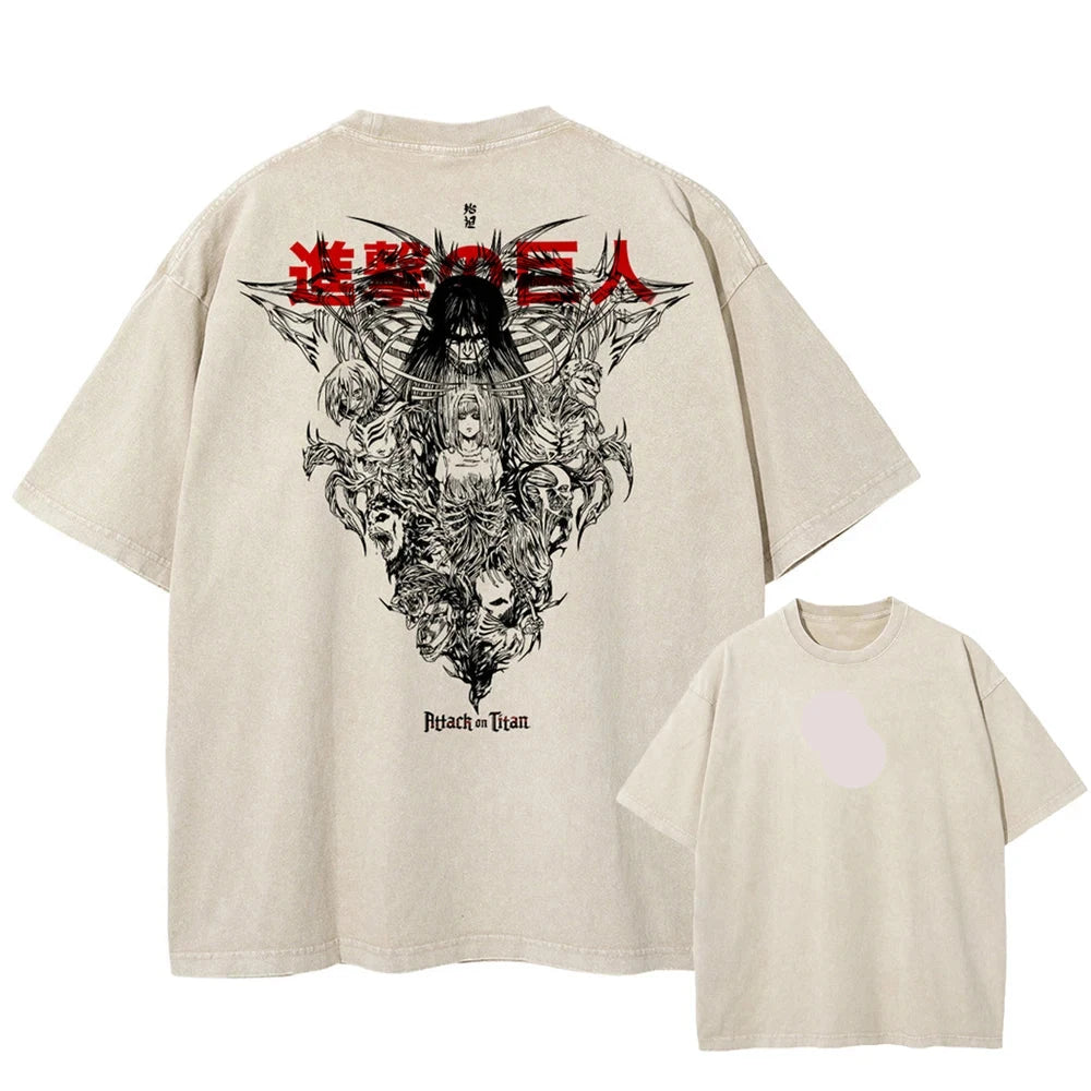 Anime - Streetwear - "FOUNDING TITAN" Eren Jeager - AOT anime Vintage / Acid Washed Oversized T-shirt - Alpha Weebs