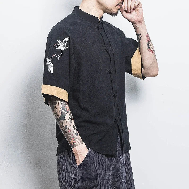 "MANDARIN COLLAR" - Japanese Streetwear Anime Shirt