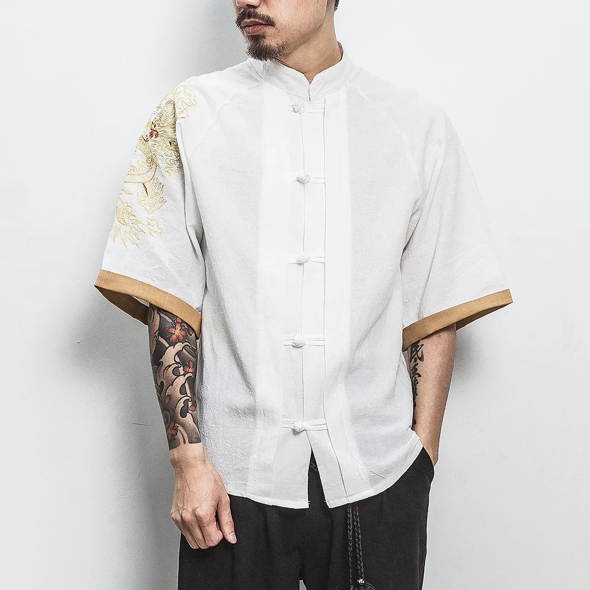 "MANDARIN COLLAR" - Japanese Streetwear Anime Shirt