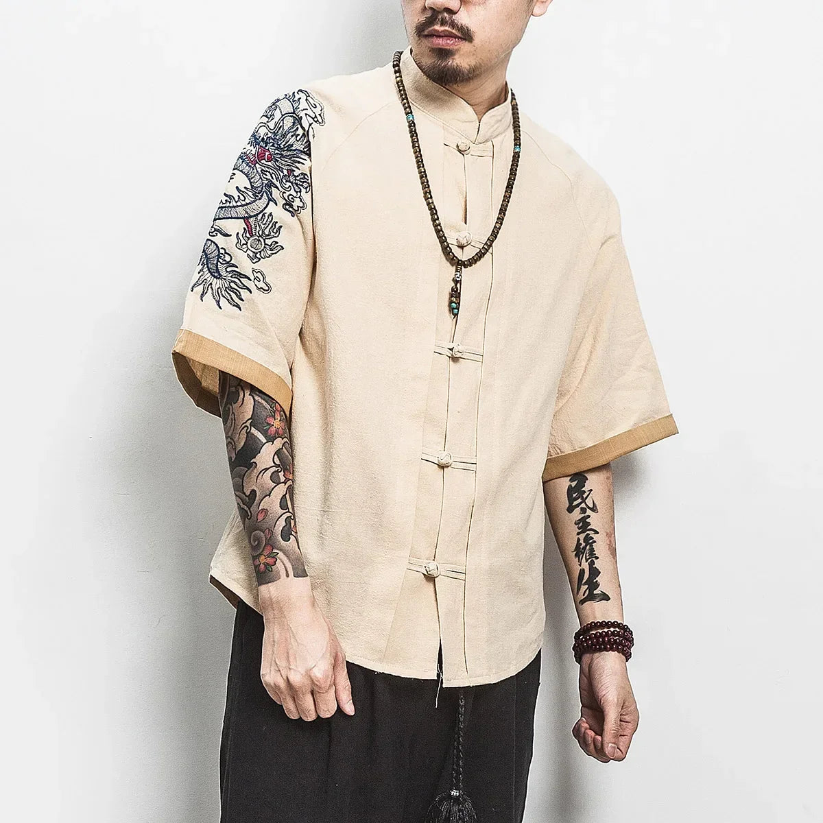 "MANDARIN COLLAR" - Japanese Streetwear Anime Shirt