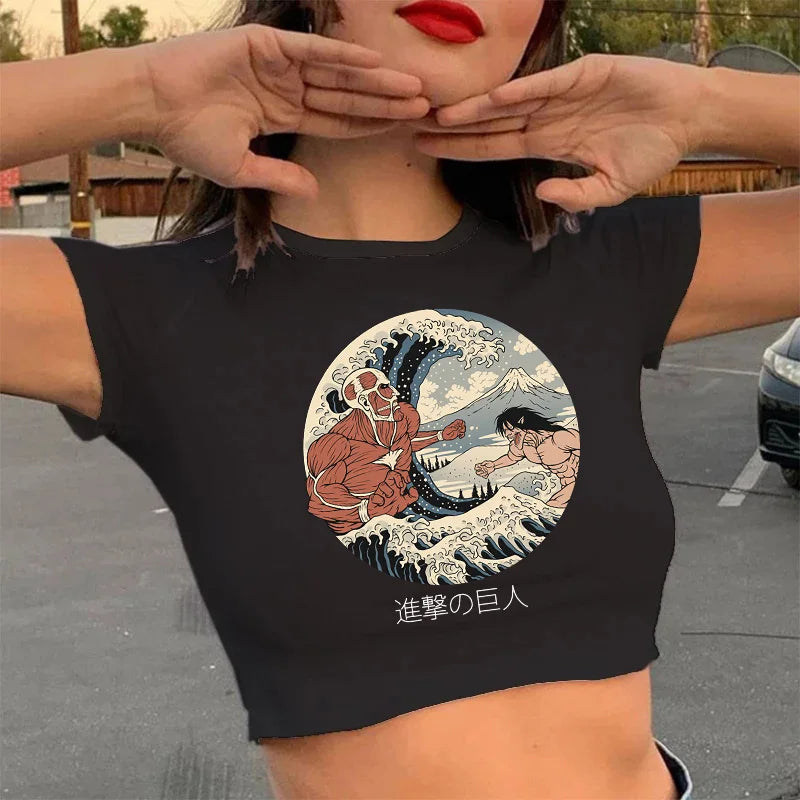 Anime - Streetwear - "CLASH" - Attack On Titan Anime Crop Tops | 2 Colors - Alpha Weebs