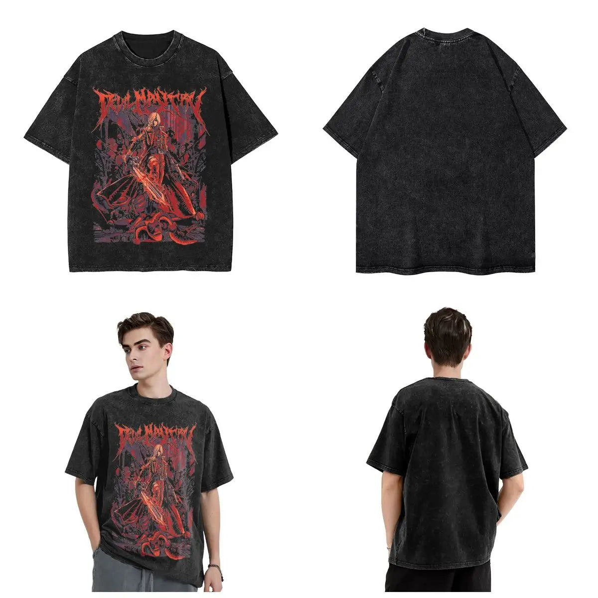 Anime - Streetwear - "DEVIL HUNTER" - Dante - Devil May Cry Anime Vintage / Acid Washed T-Shirt - Alpha Weebs