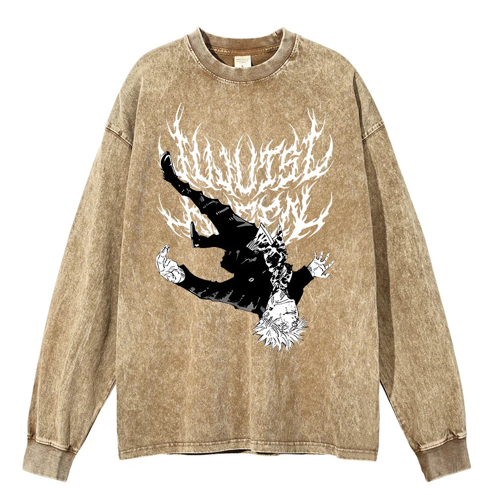 Anime - Streetwear - "MYSTERY" - Gojo - Jujutsu Kaisen Anime Vintage / Acid Washed Sweatshirt - Alpha Weebs