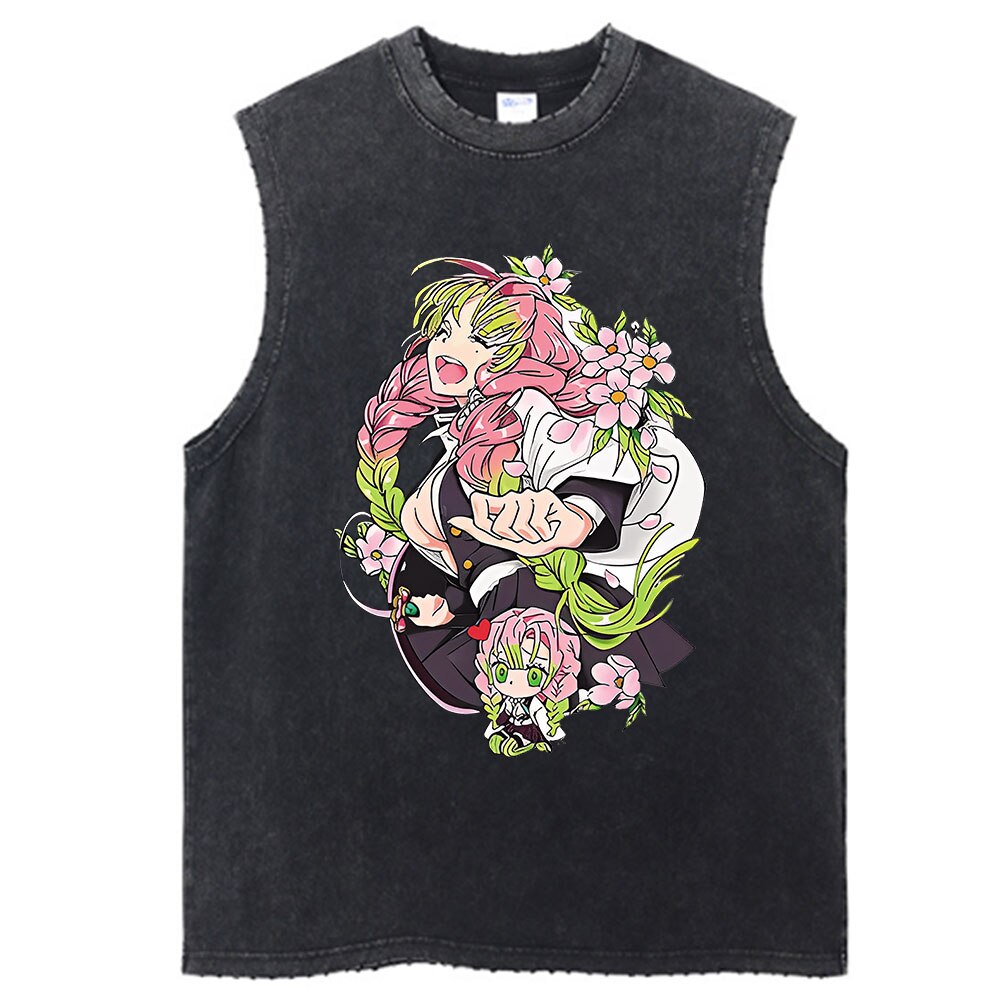 Demon Slayer Anime Vintage Mitsuri Washed Sleeves Tank Tops