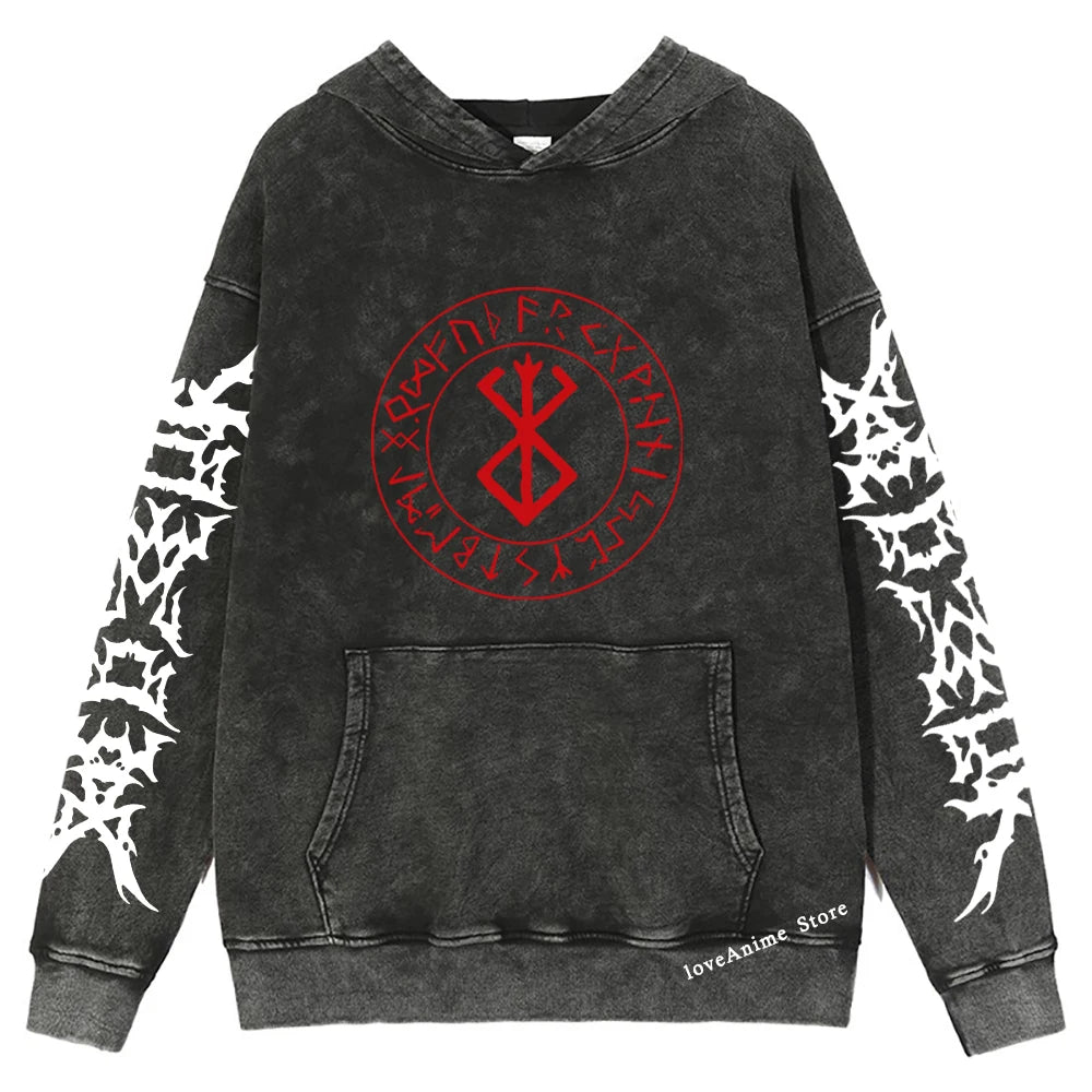 Anime - Streetwear - Berserk Anime Retro Style Oversized Vintage / Acid Washed Hoodie - Alpha Weebs