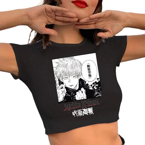 Anime - Streetwear - "WORDS OF WAR" - Jujutsu Kaisen Anime Gojo Crop-Tops | 2 Colors - Alpha Weebs
