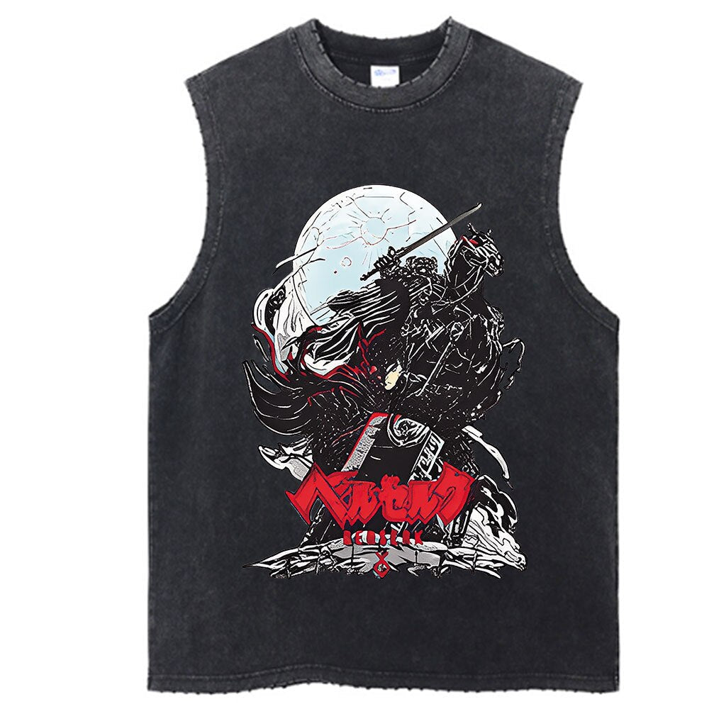 Anime - Streetwear - Berserk Anime Vintage / Acid Washed Guts Sleeves Tank Top - Alpha Weebs
